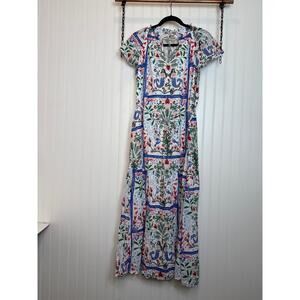 NWT LOFT Mermaid Garden Midi Dress Belt Tie Neck Tiered 100% Cotton Size S